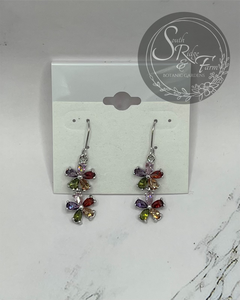 Cubic Zirconia Flower Dangle Earrings