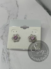 Load image into Gallery viewer, Cubic Zirconia Flower Two-Tone Stud Earrings